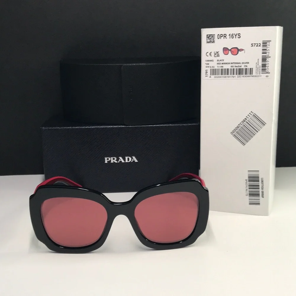 New Authentic Prada PR16YS 1AB06Q Black and Pink Women's Sunglasses